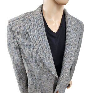 Mens Harris Tweed Wool Blazer Nordstrom Handwoven Scottish Herringbone Gray Size